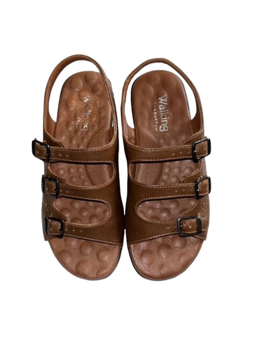 Walking Cradles Brown Leather Adjustable 3 Strap Sandal with Wedge Size 9